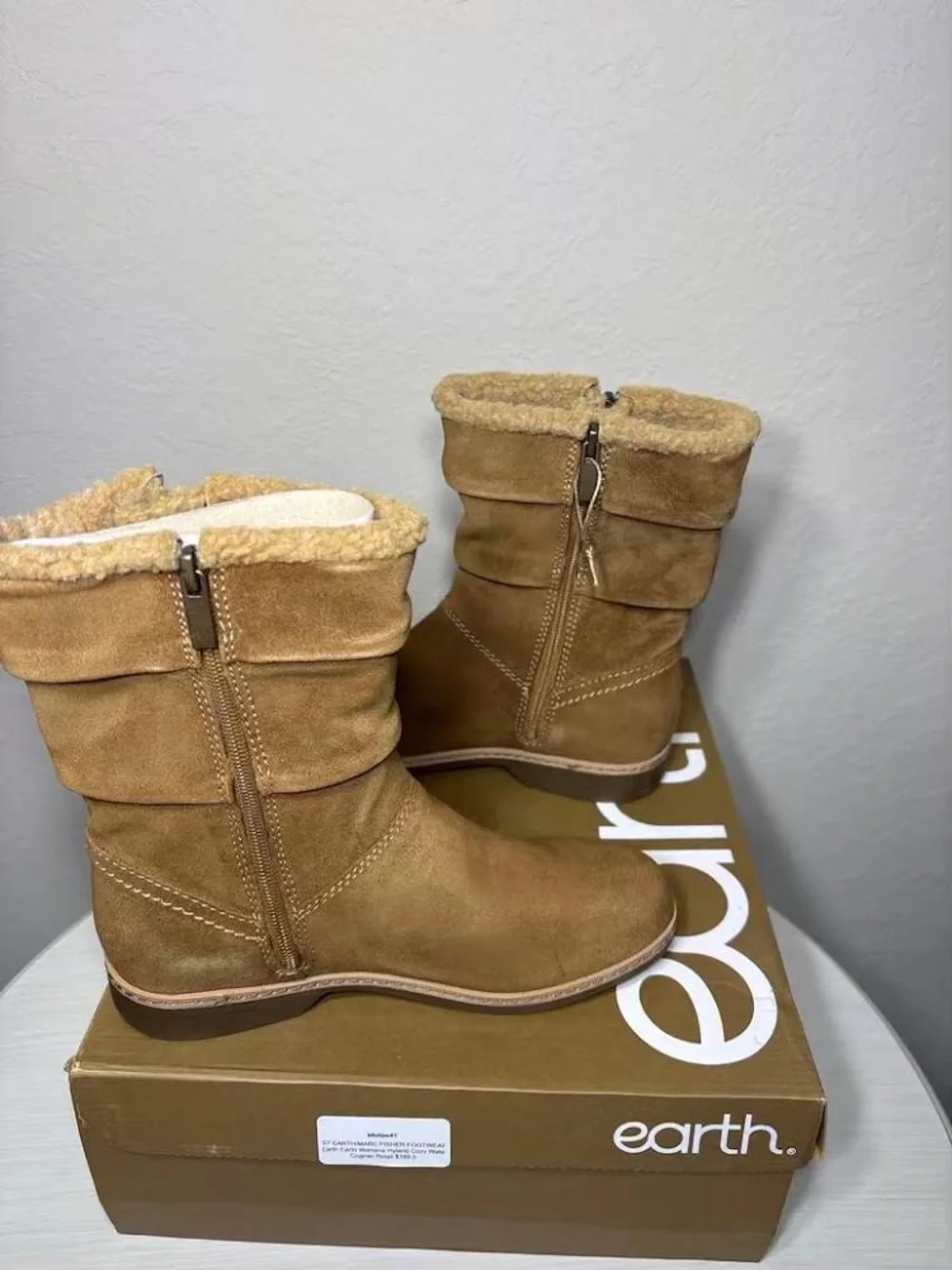 Earth Ethyland Suede Boots 6.5 M  Natural Tan Faux Fur Cozy Water-repellent NIB